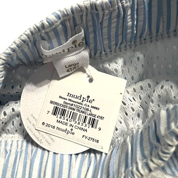 NEW Mud Pie 4T/5T Blue Seersucker Swim Trunks - Picture 4 of 4
